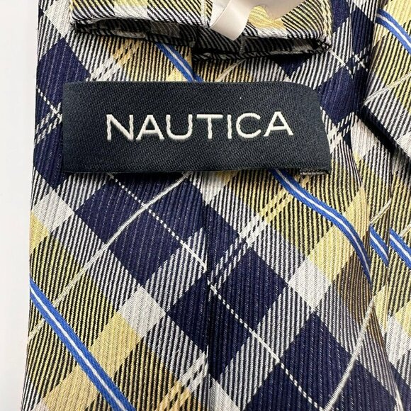 Men's Nautica Wearhouse‎ Regular Yellow And Blue Plaid Neck Tie NWT - Picture 5 of 7